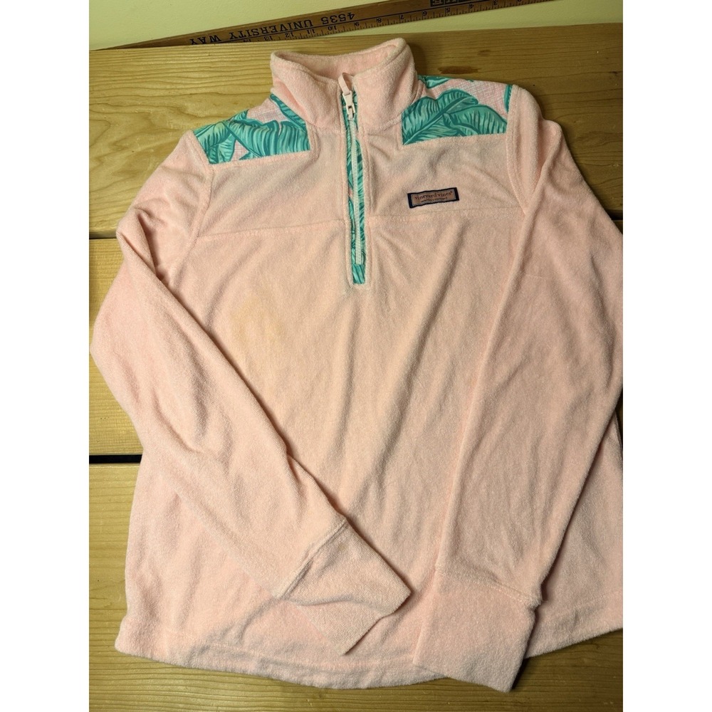 Vineyard Vines Surf Terry Shep Shirt Pink With Green Banana Leaf Size Medium